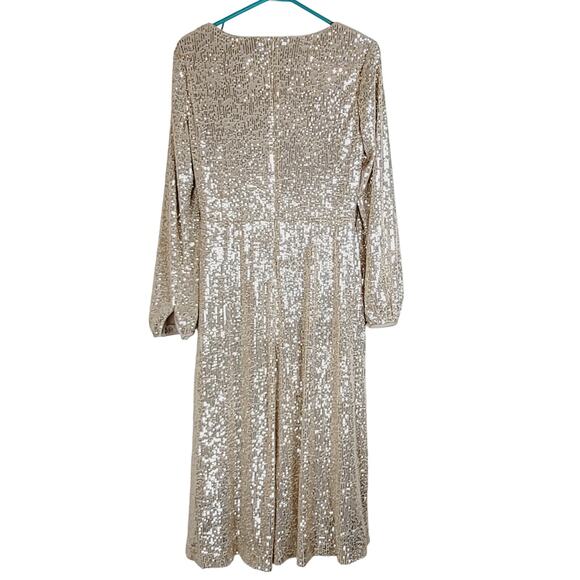 Lauren Ralph Lauren Bowen gold sequin long sleeve midi dress Size 4 glam fairy - Picture 3 of 12
